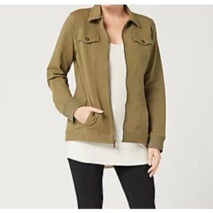 Denim & Co. Regular Comfy Knit Denim Zip Front Jacket True Olive Size Small